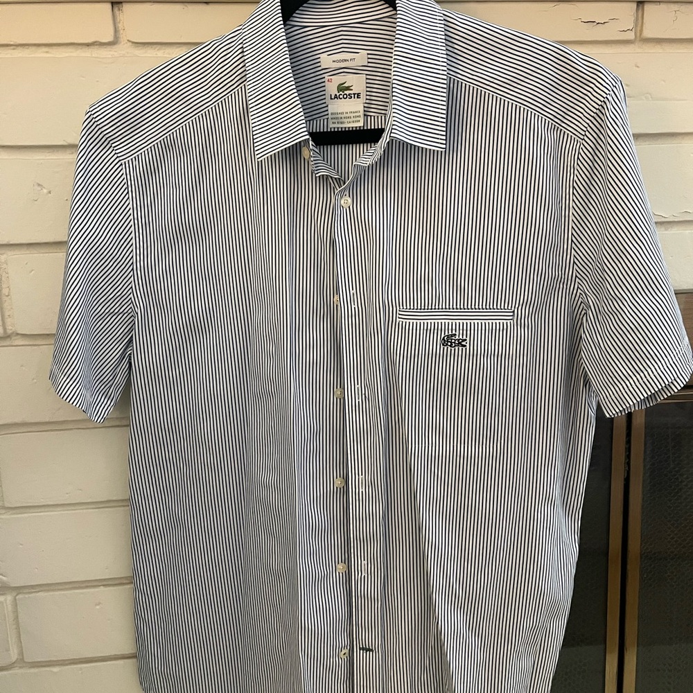 Lacoste Blue and White Casual Button Down Shirt